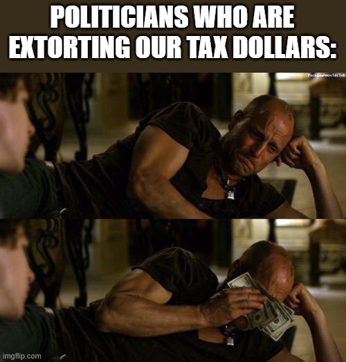 Aren't Politicians wonderful | POLITICIANS WHO ARE EXTORTING OUR TAX DOLLARS: | image tagged in woody harrelson cry,politicians,money,tax,political meme | made w/ Imgflip meme maker