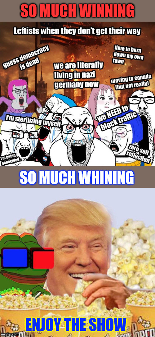 So much more to come | SO MUCH WINNING; SO MUCH WHINING; ENJOY THE SHOW | image tagged in libs whining,that is called winning,enjoy the show | made w/ Imgflip meme maker