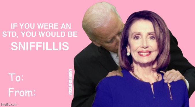 Pelosi valentines | IF YOU WERE AN STD, YOU WOULD BE; SNIFFILLIS; @CALJFREEMAN1 | image tagged in joe biden,nancy pelosi,valentine's day,stds,valentines day,maga | made w/ Imgflip meme maker