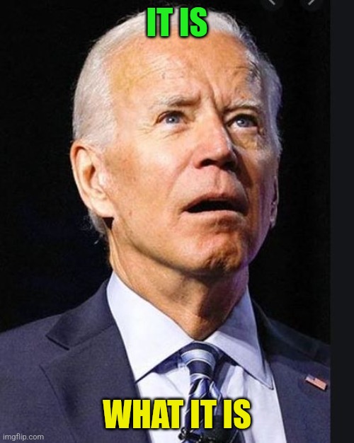 Biden | IT IS; WHAT IT IS | image tagged in confused biden,funny memes | made w/ Imgflip meme maker