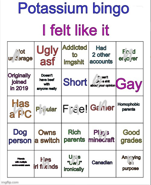 Potassium bingo v3 | image tagged in potassium bingo v3 | made w/ Imgflip meme maker