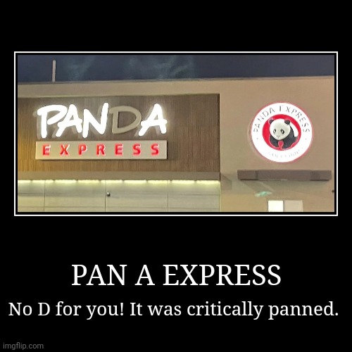 PAN A EXPRESS | PAN A EXPRESS | No D for you! It was critically panned. | image tagged in funny,demotivationals | made w/ Imgflip demotivational maker