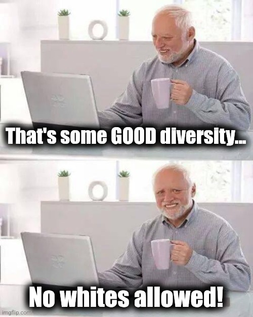 Hide the Pain Harold Meme | That's some GOOD diversity... No whites allowed! | image tagged in memes,hide the pain harold | made w/ Imgflip meme maker