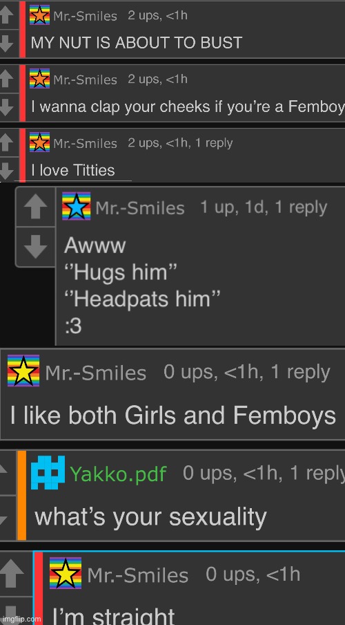 mr smiles obsessing over femboys and being a bot compilation | made w/ Imgflip meme maker