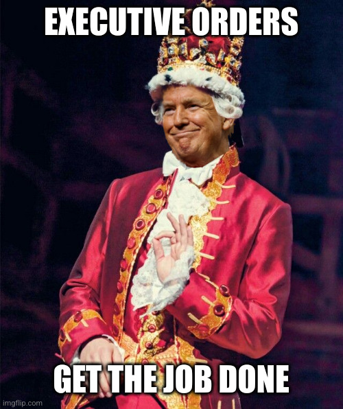 American Czar | EXECUTIVE ORDERS; GET THE JOB DONE | image tagged in king trump,memes,executive orders,american empire,bye bye democracy,american counter-revolution | made w/ Imgflip meme maker