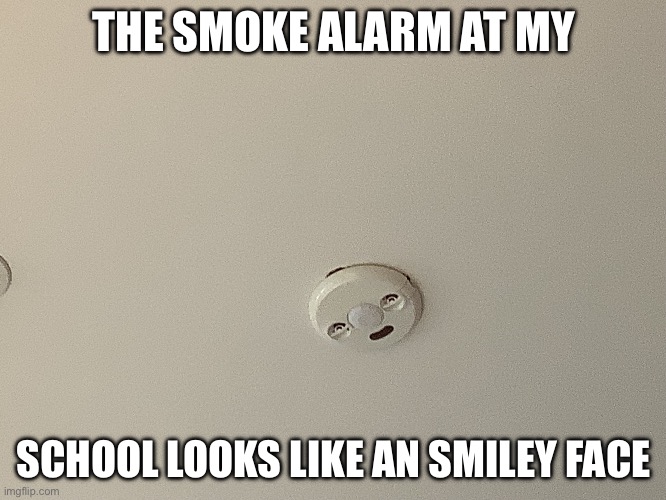 Smiley face smoke alarm | THE SMOKE ALARM AT MY; SCHOOL LOOKS LIKE AN SMILEY FACE | image tagged in smiley face smoke alarm | made w/ Imgflip meme maker