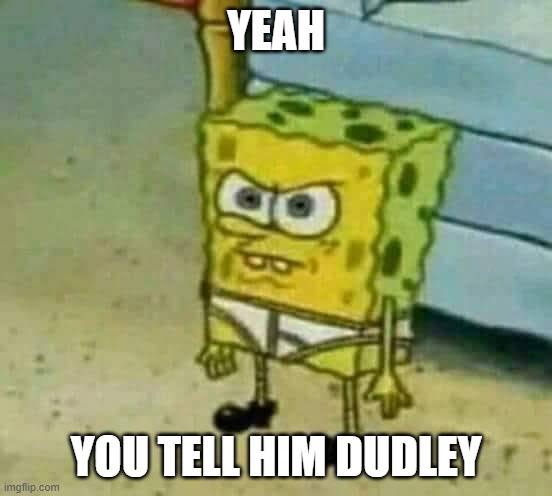 spongebob agrees with dudley | YEAH YOU TELL HIM DUDLEY | image tagged in mad spongebob,memes | made w/ Imgflip meme maker