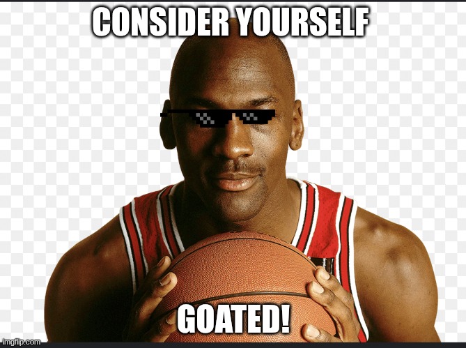 the goat | CONSIDER YOURSELF; GOATED! | image tagged in michale jordan | made w/ Imgflip meme maker