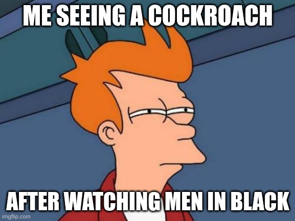 Futurama Fry | ME SEEING A COCKROACH; AFTER WATCHING MEN IN BLACK | image tagged in memes,futurama fry | made w/ Imgflip meme maker