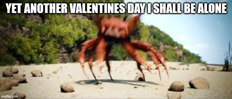 crab rave | YET ANOTHER VALENTINES DAY I SHALL BE ALONE | image tagged in crab rave | made w/ Imgflip meme maker