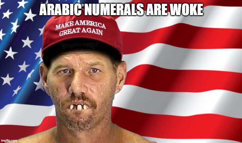 magat | ARABIC NUMERALS ARE WOKE | image tagged in magat | made w/ Imgflip meme maker