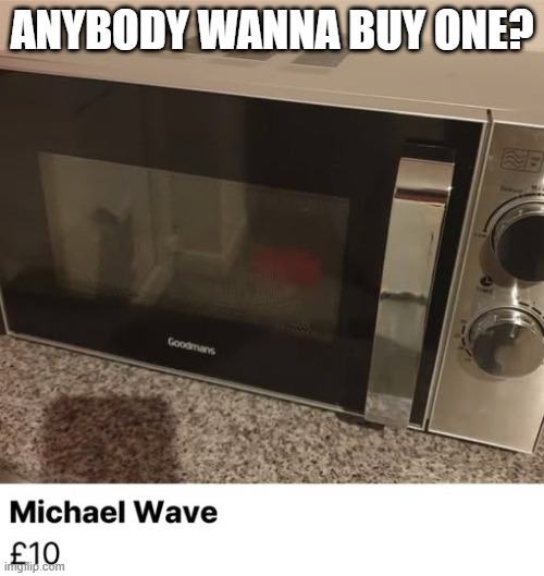 Michael Wave | ANYBODY WANNA BUY ONE? | image tagged in you had one job | made w/ Imgflip meme maker