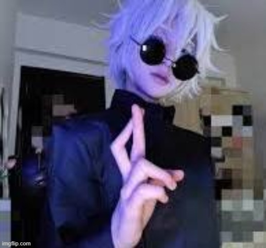 cousin's cosplay if you wanna talk with him just mc me :P | image tagged in gojo | made w/ Imgflip meme maker