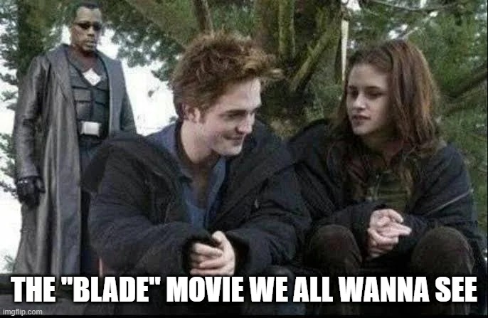 "Blade" | THE "BLADE" MOVIE WE ALL WANNA SEE | image tagged in blade,twilight | made w/ Imgflip meme maker