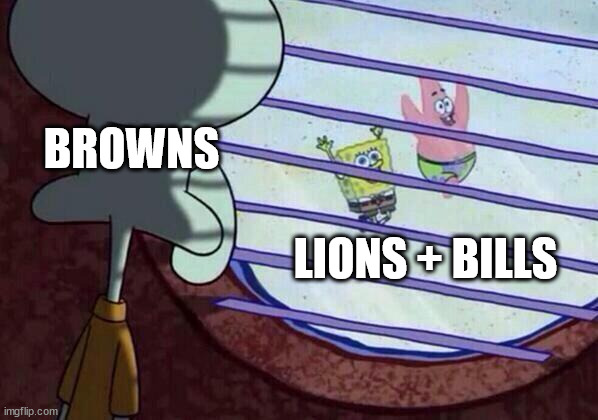 Squidward window | BROWNS; LIONS + BILLS | image tagged in squidward window | made w/ Imgflip meme maker