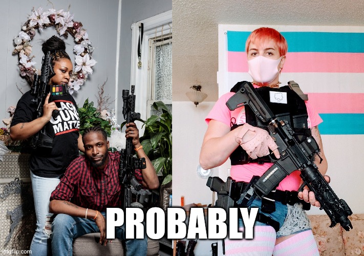 PROBABLY | image tagged in black guns matter,defending trans rights | made w/ Imgflip meme maker