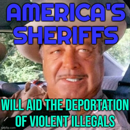 America's Sheriffs; Will Aid The Deportation Of Violent Illegals | AMERICA'S
SHERIFFS; WILL AID THE DEPORTATION OF VIOLENT ILLEGALS | image tagged in sheriff buford t justice you sum bitch,law and order,illegal aliens,mexico,sheriff,war on drugs | made w/ Imgflip meme maker