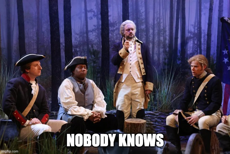 SNL George Washington | NOBODY KNOWS | image tagged in snl george washington | made w/ Imgflip meme maker