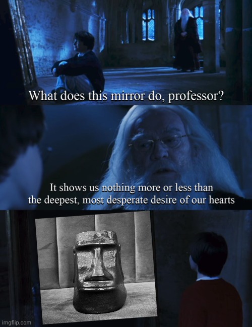 Dark Moai | image tagged in harry potter mirror | made w/ Imgflip meme maker