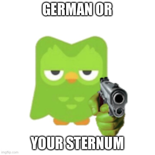 Duolingo | GERMAN OR YOUR STERNUM | image tagged in duolingo | made w/ Imgflip meme maker