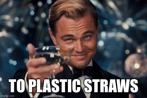 Leonardo Dicaprio Cheers | TO PLASTIC STRAWS | image tagged in memes,leonardo dicaprio cheers | made w/ Imgflip meme maker