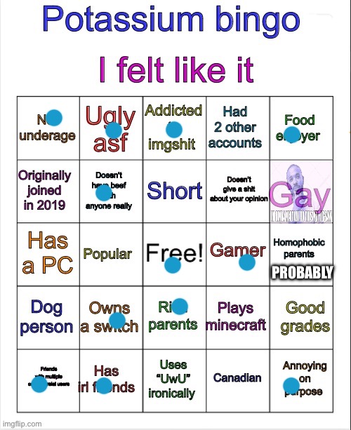 I gotta hop on Minecraft fr | PROBABLY | image tagged in potassium bingo v3 | made w/ Imgflip meme maker