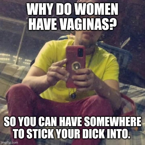 Kadervek James Ryan | WHY DO WOMEN HAVE VAGINAS? SO YOU CAN HAVE SOMEWHERE TO STICK YOUR DICK INTO. | image tagged in kadervek james ryan,vagina,dick,sex,funny memes,memes | made w/ Imgflip meme maker