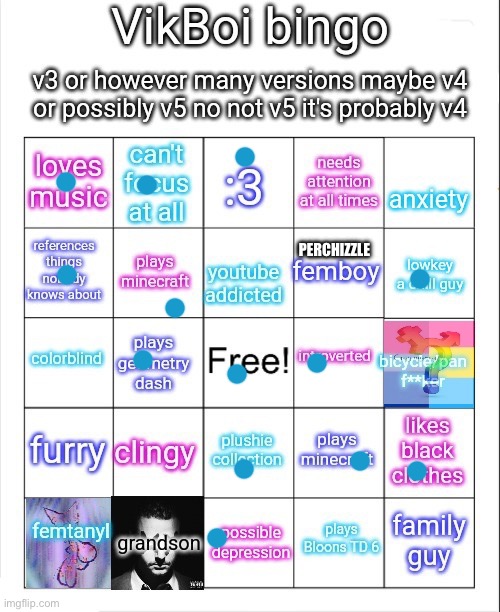 Vik bingo | PERCHIZZLE | image tagged in vikboi bingo | made w/ Imgflip meme maker