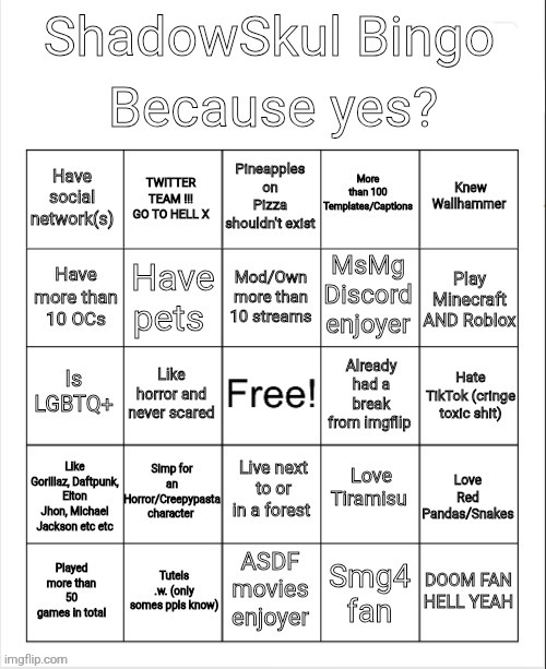 Shadow bingo | image tagged in shadow bingo | made w/ Imgflip meme maker