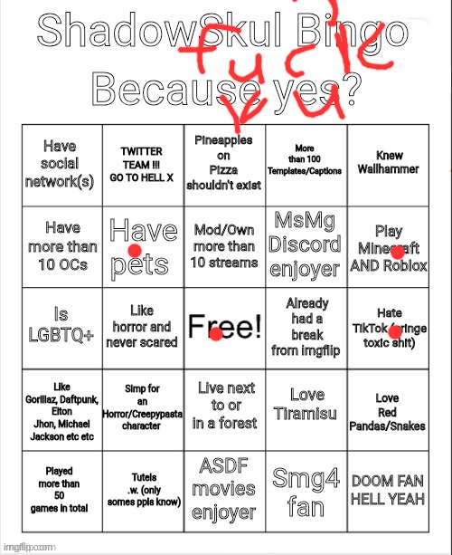 Shadow bingo | image tagged in shadow bingo | made w/ Imgflip meme maker