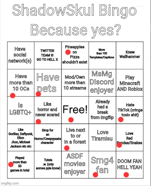 Shadow bingo | image tagged in shadow bingo | made w/ Imgflip meme maker