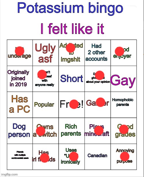 Potassium bingo v3 | image tagged in potassium bingo v3 | made w/ Imgflip meme maker