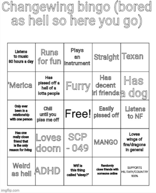 Nobody asked for it but idc | image tagged in changewing bingo | made w/ Imgflip meme maker