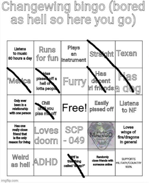 Changewing bingo | image tagged in changewing bingo | made w/ Imgflip meme maker