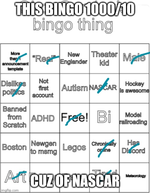 OboeGaming bingo thing V1 | THIS BINGO 1000/10; CUZ OF NASCAR | image tagged in oboegaming bingo thing v1 | made w/ Imgflip meme maker