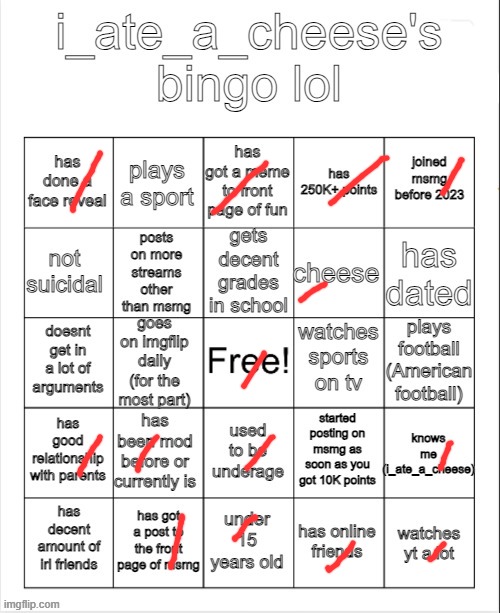 nothing, rip | image tagged in i_ate_a_cheese's msmg bingo | made w/ Imgflip meme maker