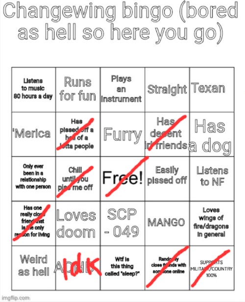 Changewing bingo | image tagged in changewing bingo | made w/ Imgflip meme maker