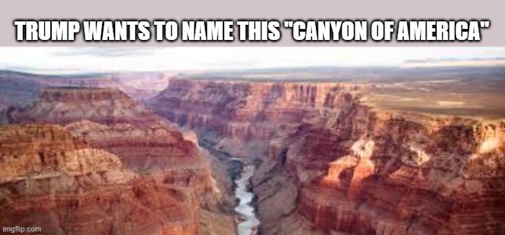 memes by Brad - Donald Trump want to name this "The Canyon of America" | TRUMP WANTS TO NAME THIS "CANYON OF AMERICA" | image tagged in funny,fun,donald trump,the grand canyon,play on words,humor | made w/ Imgflip meme maker