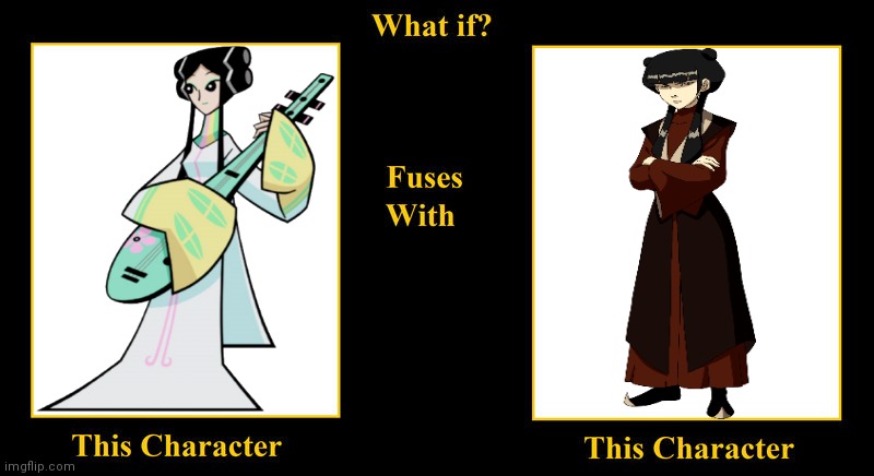 What if Rattle Diva Fuses With Mai | image tagged in what if fuses,rattle diva,mai,avatar the last airbender,hero 108,asian | made w/ Imgflip meme maker