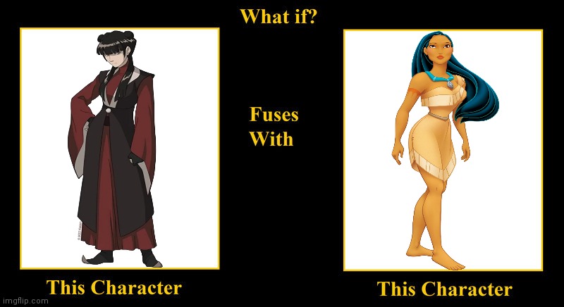 What if Mai Fuses With Pocahontas | image tagged in what if fuses,mai,avatar the last airbender,pocahontas,disney princess,long black hair | made w/ Imgflip meme maker