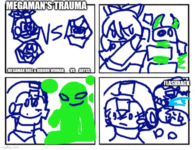 Uhh...Guys? I Think Abyss Just caused me to develop another fetish | MEGAMAN'S TRAUMA; MEGAMAN ROLL & RIBBON WOMAN.        VS      ABYSS; FLASHBACK | image tagged in marvel vs capcom 2,abyss,slime,megaman,trauma,mini comic | made w/ Imgflip meme maker