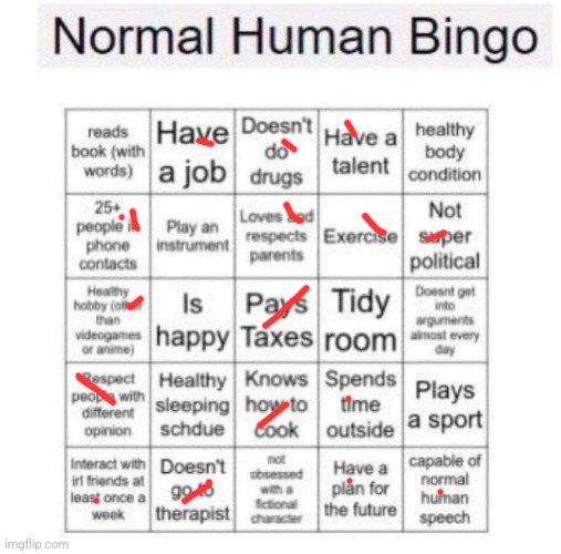 Normal human bingo | image tagged in normal human bingo | made w/ Imgflip meme maker