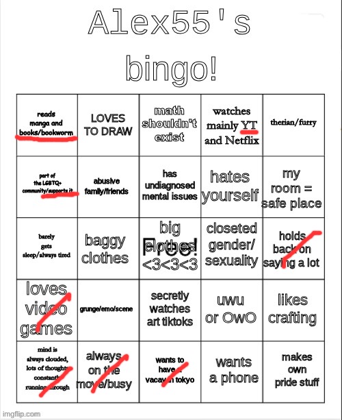 cool bingo :3 | image tagged in alex55's bingo | made w/ Imgflip meme maker