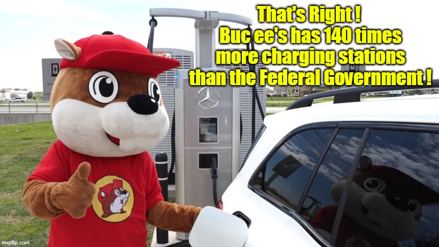 That's Right ! 
Buc ee's has 140 times more charging stations than the Federal Government ! | made w/ Imgflip meme maker