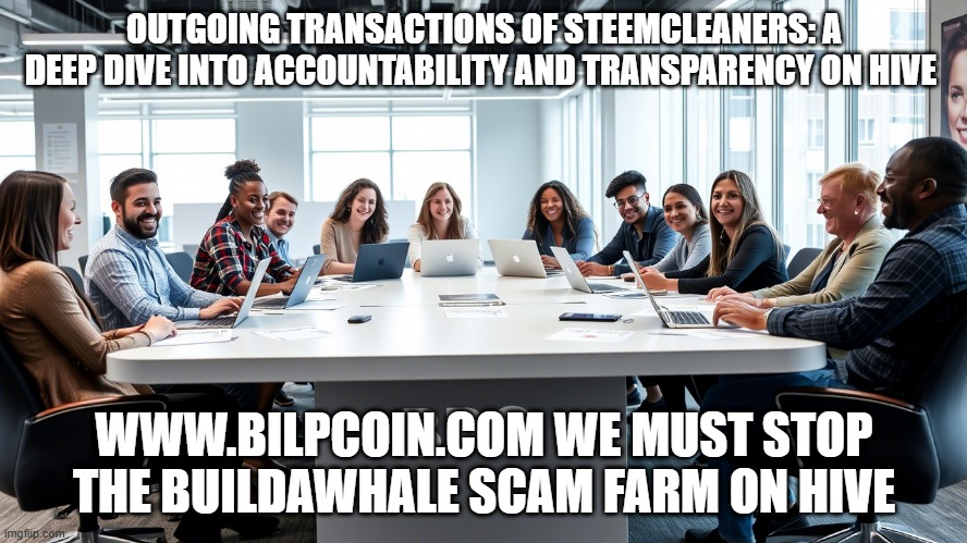 OUTGOING TRANSACTIONS OF STEEMCLEANERS: A DEEP DIVE INTO ACCOUNTABILITY AND TRANSPARENCY ON HIVE; WWW.BILPCOIN.COM WE MUST STOP THE BUILDAWHALE SCAM FARM ON HIVE | made w/ Imgflip meme maker