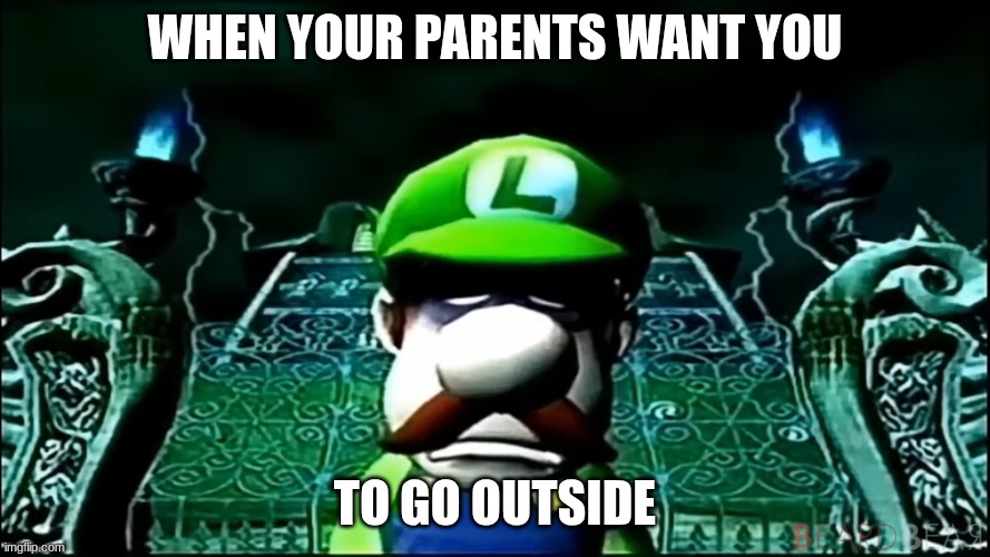 GO OUTSIDE LM | WHEN YOUR PARENTS WANT YOU; TO GO OUTSIDE | image tagged in luigi | made w/ Imgflip meme maker