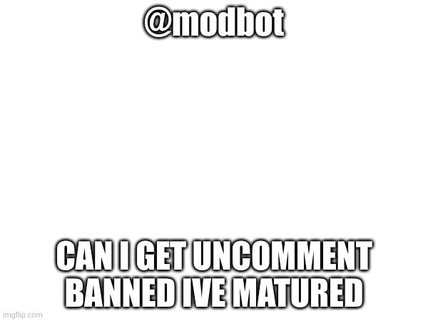 @modbot; CAN I GET UNCOMMENT BANNED IVE MATURED | made w/ Imgflip meme maker