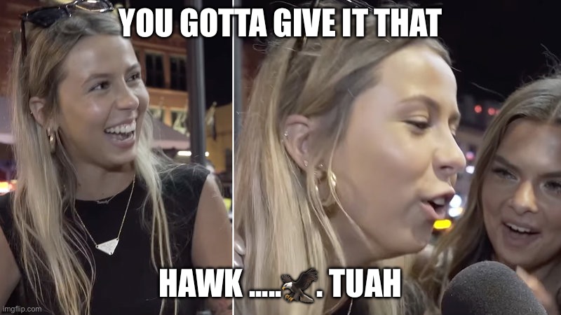 Hawk tuah | YOU GOTTA GIVE IT THAT; HAWK .....🦅. TUAH💦 | image tagged in hawk tuah girl | made w/ Imgflip meme maker