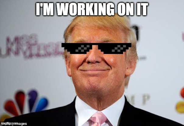 Donald trump approves | I'M WORKING ON IT | image tagged in donald trump approves | made w/ Imgflip meme maker