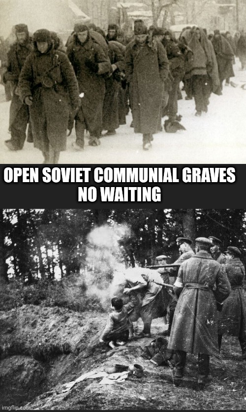 OPEN SOVIET COMMUNIAL GRAVES
NO WAITING | made w/ Imgflip meme maker